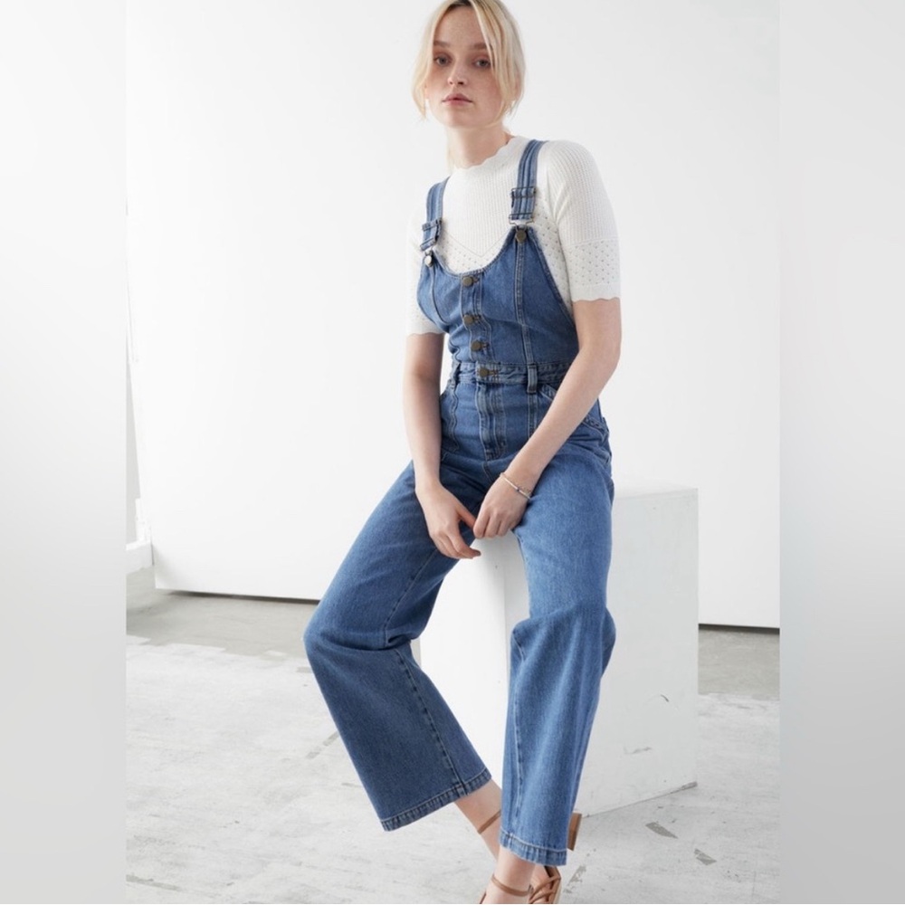 & OTHER STORIES Blue Straight Leg Denim Dungarees.